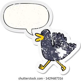cartoon duck running with speech bubble distressed distressed old sticker