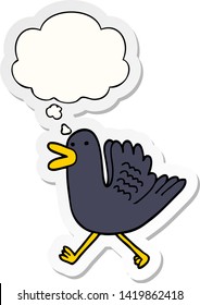 pato caricaturista corriendo con burbuja de pensamiento como pegatina impresa