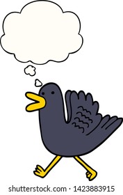 pato de dibujos animados corriendo con burbuja de ideas