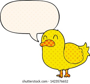 pato de caricatura con burbuja de habla en el estilo de un libro de historietas