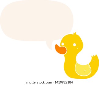 cartoon duck with speech bubble in retro style