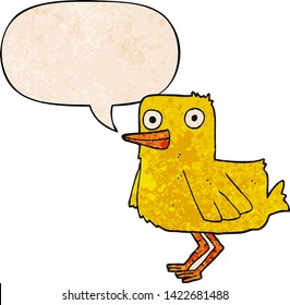 Cartoon-Ente mit Sprachblase im Retro-Stil