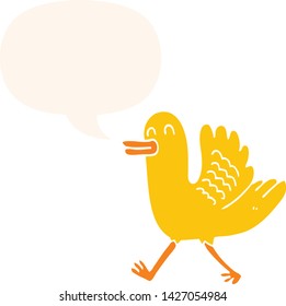cartoon duck with speech bubble in retro style