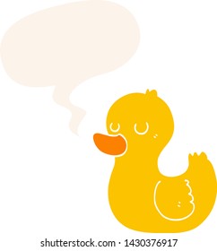cartoon duck with speech bubble in retro style