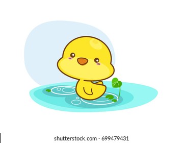 Cartoon duck swimming on a white background