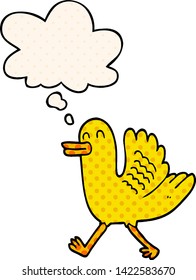cartoon duck with thought bubble in comic book style