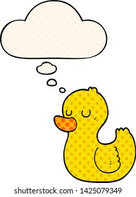 cartoon duck with thought bubble in comic book style