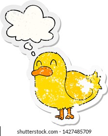 patos de dibujos animados con burbuja de pensamiento como pegatina gastada angustiada