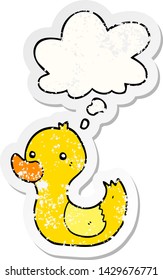 cartoon duck with thought bubble as a distressed worn sticker