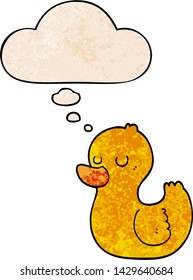 cartoon duck with thought bubble in grunge texture style