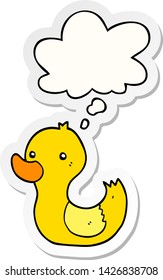 pato de dibujos animados con burbuja de pensamiento como pegatina impresa