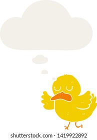 pato de dibujos animados con burbuja de pensamiento en estilo retro