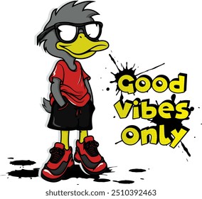 Cartoon duck t-shirt and sticker design illustration, eps 10, editable.