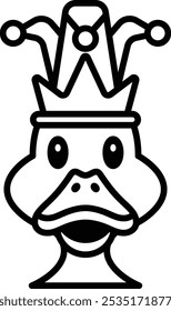 A cartoon duck wearing a crown and looking up