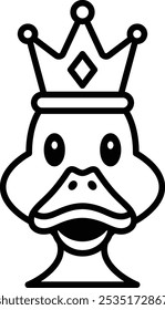 Um pato de desenho animado usando uma coroa e olhando para cima