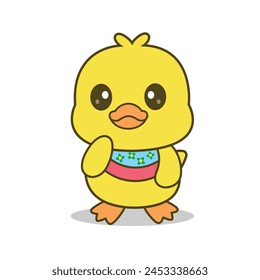 Cartoon duck wearing funny apron Vector Illustration.Animals,Nature 