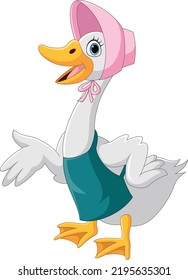 Cartoon duck wearing hat on white background