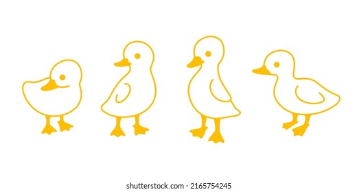 Cartoon duckling. Сute birds icons set. Childish print for nursery, kids apparel, poster, postcard, pattern.