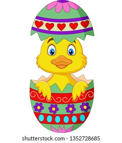 Cartoon duckling come out from an Easter egg