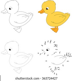 Cartoon duckling. Dot to dot educational game for kids. Vector illustration