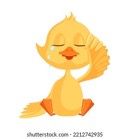 Cartoon duckling. Funny yellow baby chicks or duck sad and crying. For cartoon character