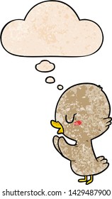 cartoon duckling with thought bubble in grunge texture style