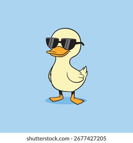 Ilustración vectorial de patito de dibujos animados sobre fondo azul