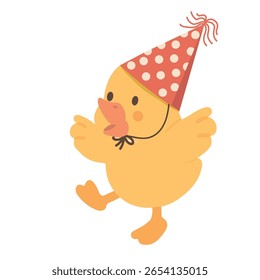Cartoon Duckling Wearing Party Hat Illustration animal