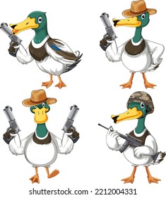 Cartoon-Enten auf Cowboygrafik