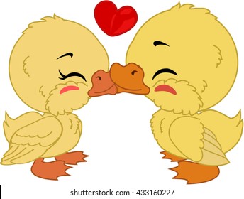 Cartoon ducks are kissing.