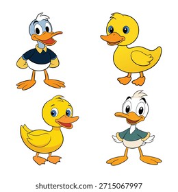 Patos de dibujos animados en varias poses Patos animados patitos amarillos