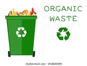 Cartoon Dumpster With Food Garbage. Illustration For Food Processing And Compost, Organic Waste, Zero Waste Theme. Flat Vector Design. 