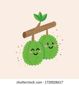 Cartoon durian a couple concept and happy  face.
