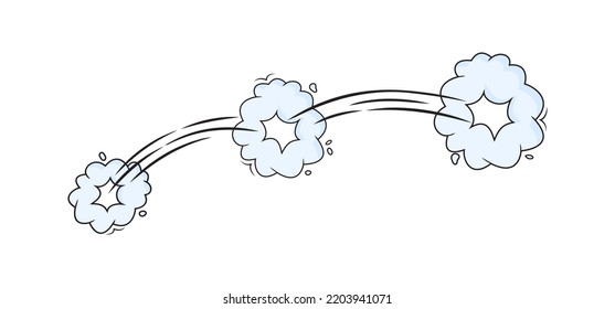 Cartoon dust effect, speed vector cloud. Comic smoke wind jump icon, motion puff, whoosh fly trail, power balloon. Explosion illustration