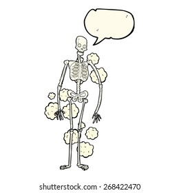 cartoon dusty old skeleton with speech bubble