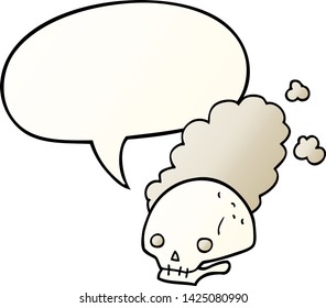 cartoon dusty old skull with speech bubble in smooth gradient style