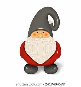 Cartoon dwarf. Figure of a small bearded gnome. Vector 3D object