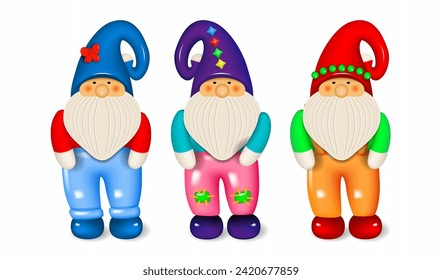 Cartoon dwarfs. Figures of a small bearded gnomes in color clothes and caps
