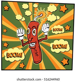 Cartoon dynamite burning in a pop art comic style