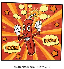 Cartoon dynamite burning in a pop art comic style