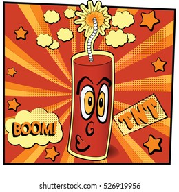Cartoon dynamite burning in a pop art comic style