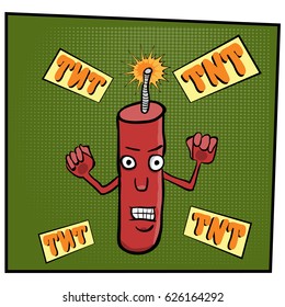 Cartoon dynamite burning in a pop art comic style