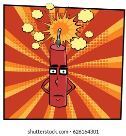 Cartoon dynamite burning in a pop art comic style
