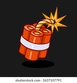 Cartoon Dynamite Stick with Burning Fuse Vector Illustration Cartoon Design