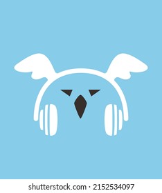 Cartoon eagle bird wearing a headset with a pair of wings, enjoy the music