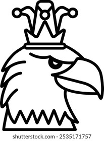 A cartoon eagle with a crown on its head