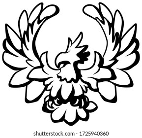 Águila de dibujos animados esténcil decorativo negro, ilustración vectorial, horizontal, aislado
