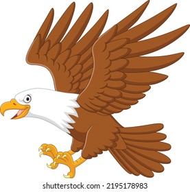 Cartoon eagle flying on white background