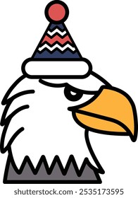 A cartoon eagle with a hat on its head. The hat is red, white, and blue