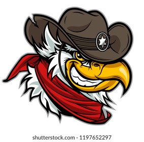 Cartoon eagle head in cowboy hat. 